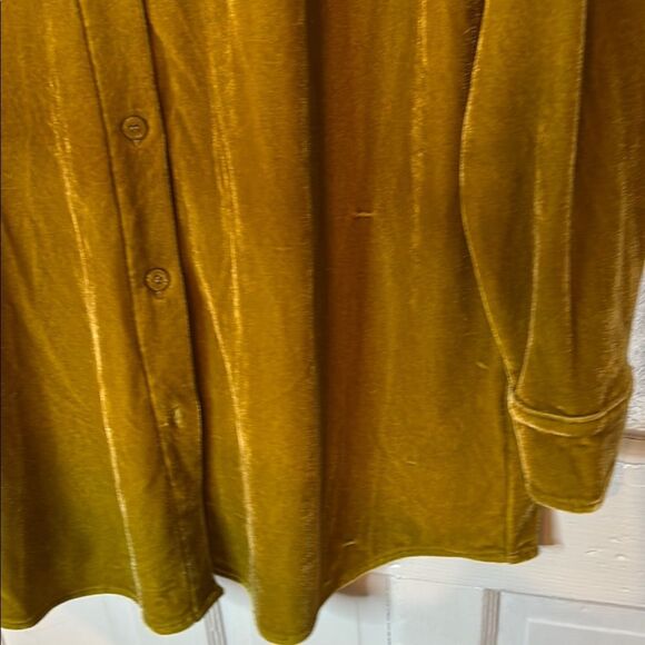 Soft Surroundings Women’s Gold Long Sleeve Velvet Button Down Shirt Size Medium - Picture 5 of 6